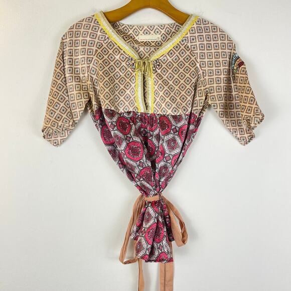Anthropologie Burn Baby Burn Silk Geometric Style Blouse Size 2 - Picture 1 of 6